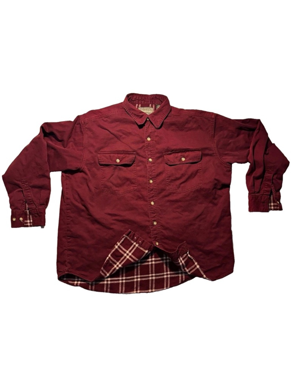 Wrangler Men's Wine Red Button-Down Shirt with Plaid Lining